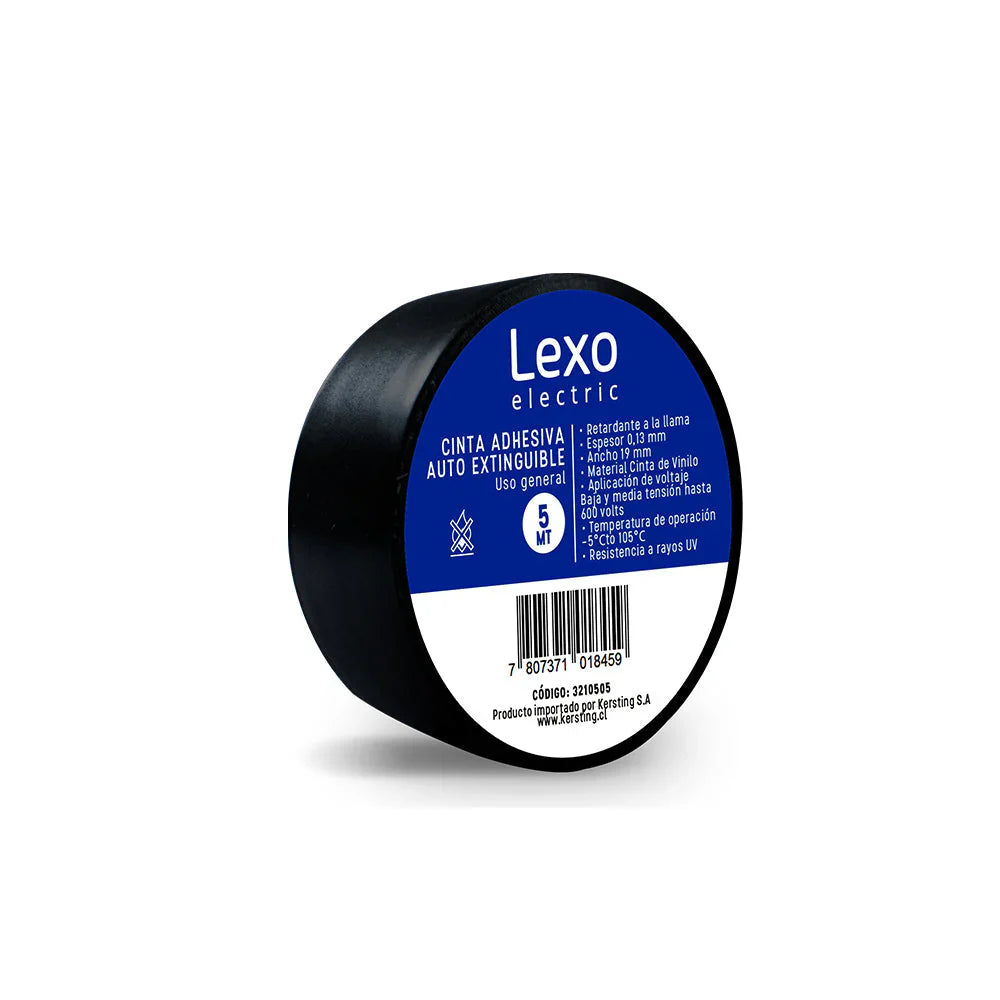 Cinta aislante vinílica auto extinguible LEXO negra 19mm.