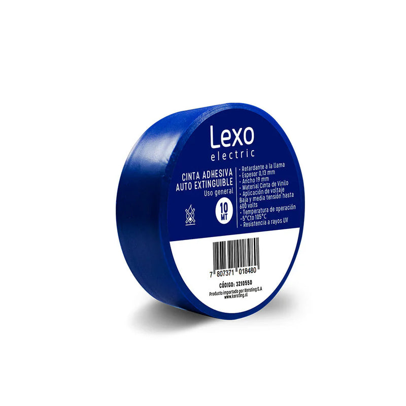 Cinta aislante vinílica auto extinguible LEXO azul 19mm.