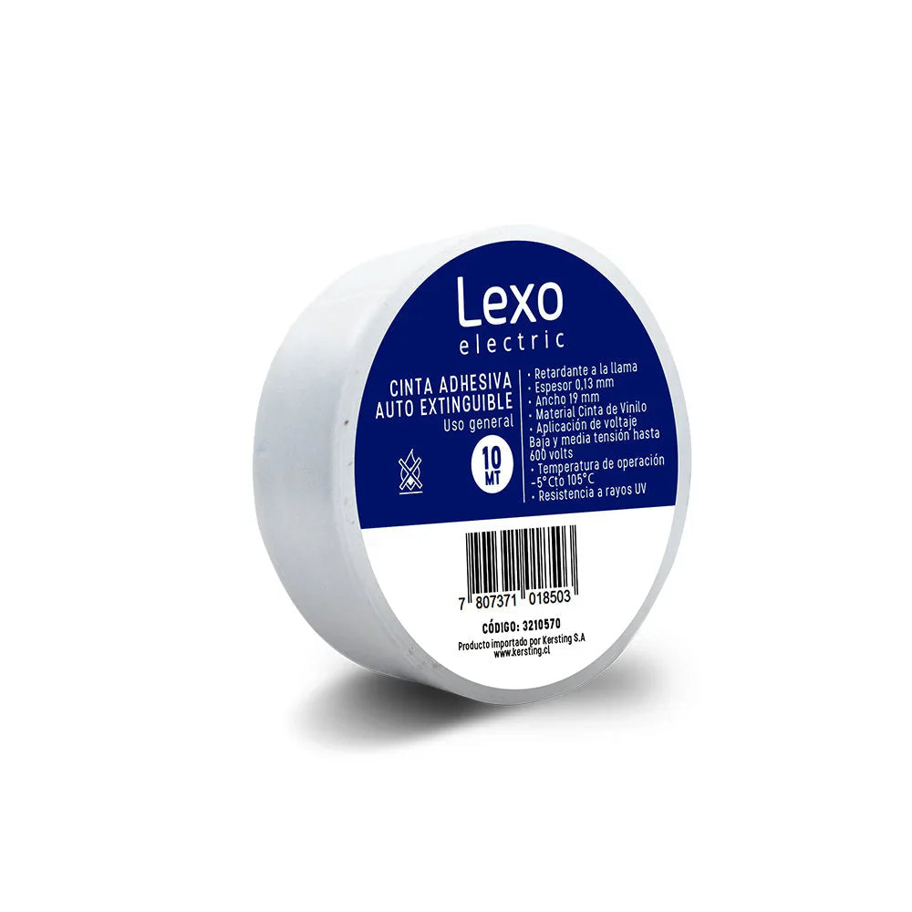 Cinta aislante vinílica auto extinguible LEXO blanca 19mm.