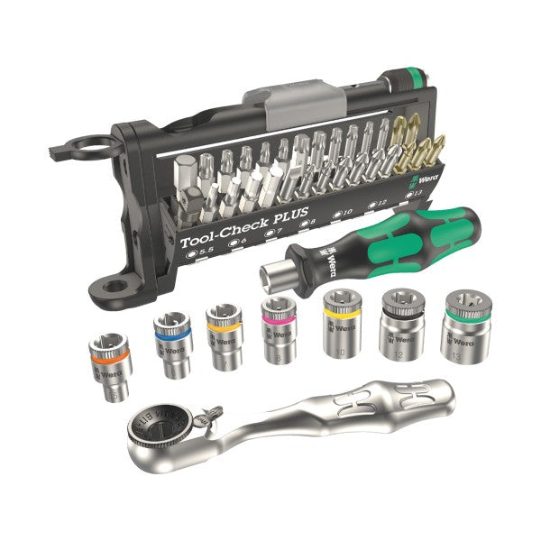 Set puntas universales 1/4 + destornillador + chicharra con estuche 39 piezas Wera