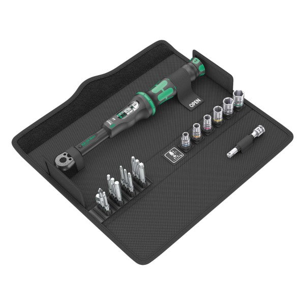 Set Llave de Torque 1/4 A6 25-25 Nm con puntas y dados 20 Piezas Wera