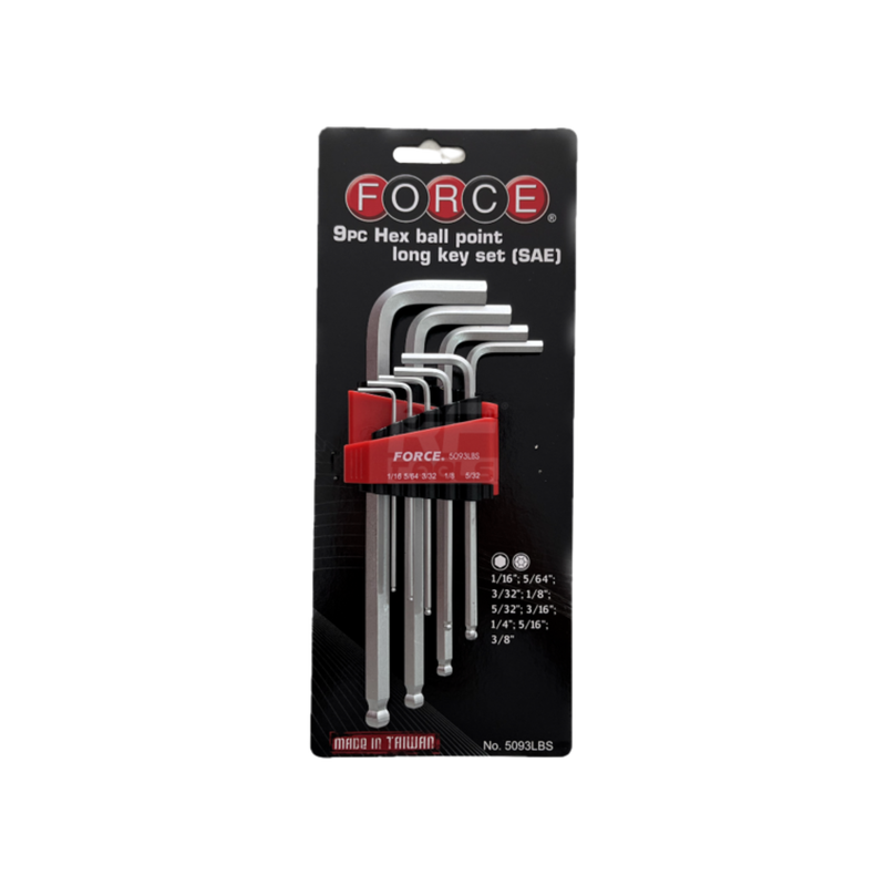 Jgo. llaves allen 1/16-3/8 b/larga (5093lbs) - FORCE