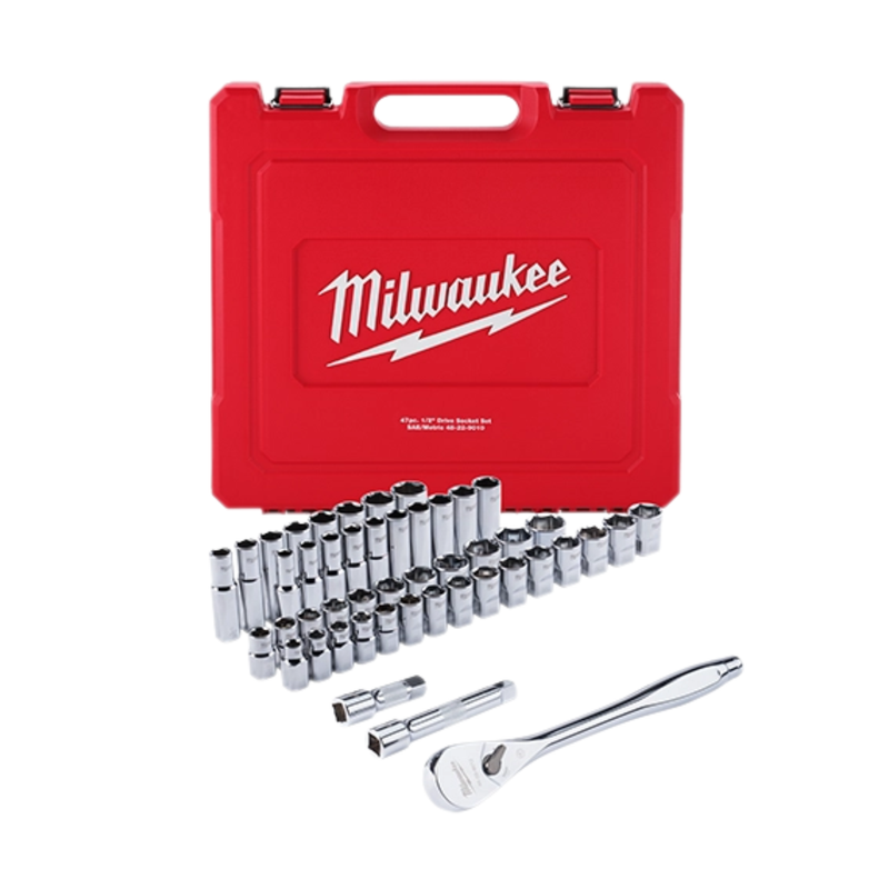Juego de llaves de carraca y llaves de vaso de 47 piezas 1/2" con accionamiento métrico - MILWAUKEE