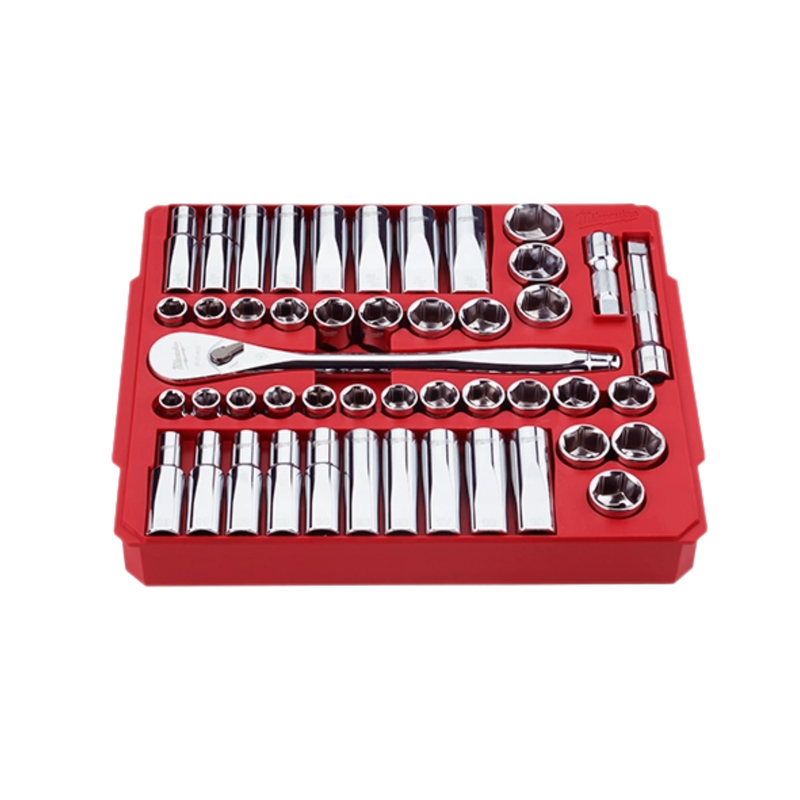 Juego de llaves de carraca y llaves de vaso de 47 piezas 1/2" con accionamiento métrico - MILWAUKEE