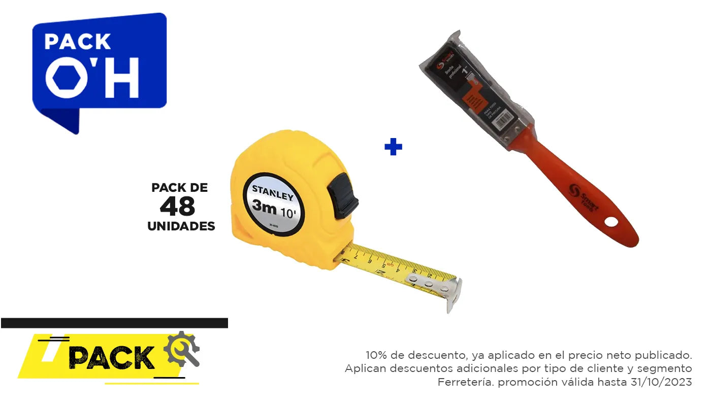 Pack 48 unidades HUINCHA 3.0 MTS.X 1/2 GLOBAL (STHT30504-840) + Brocha