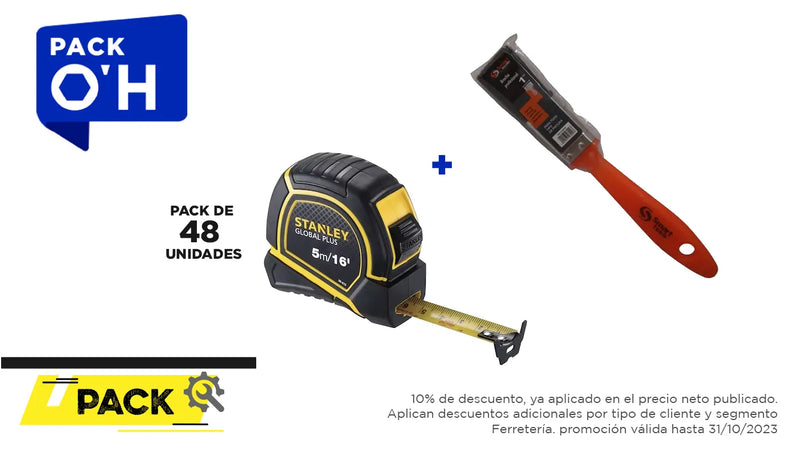 Pack 48 unidades HUINCHA 5.0 MTS.X 3/4 GLOBAL PLUS (30-615) + Brocha