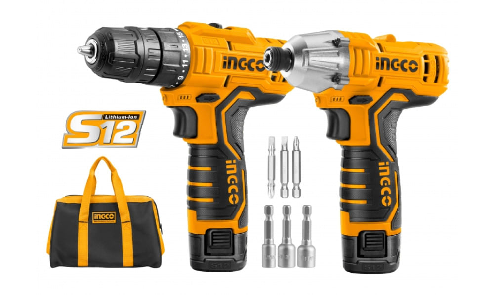 Juego Ator/Taladro Impacto Inalambrico12V 2 Pzas CKLI1201 INGCO