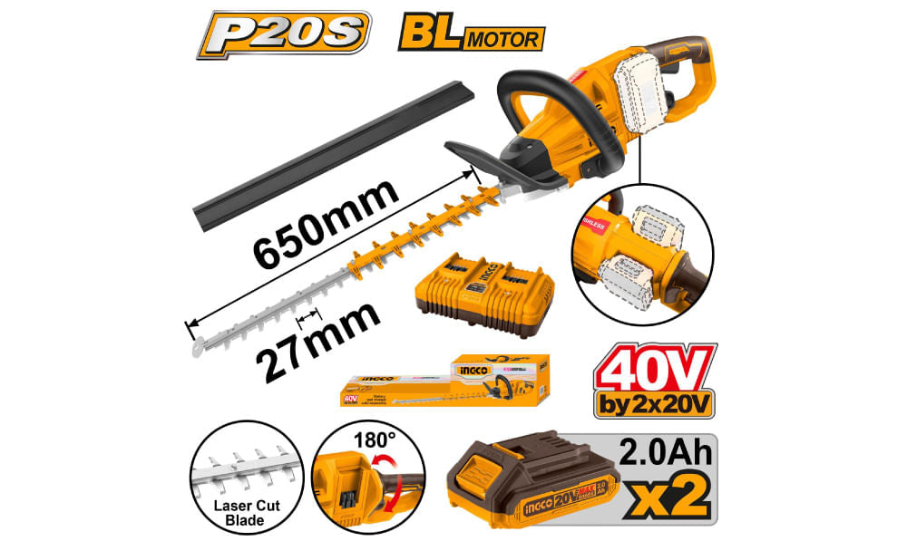 Cortasetos Inalambrico 40V C/2 Bat y Cargador CHTLI400282 INGCO