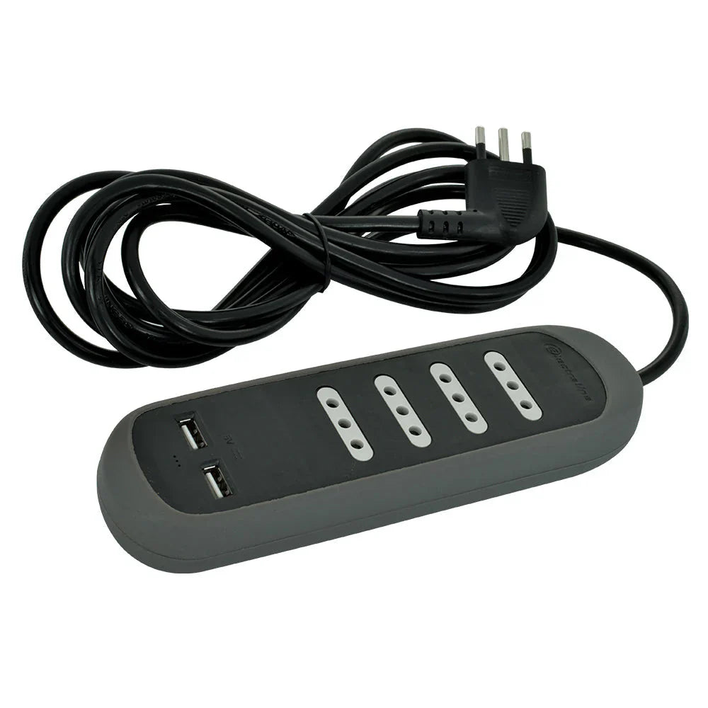 Alargador múltiple negro 4 tomas 3mts. con USB 2P+T 10A