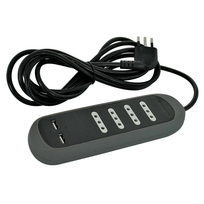 Alargador múltiple negro 4 tomas 3mts. con USB 2P+T 10A