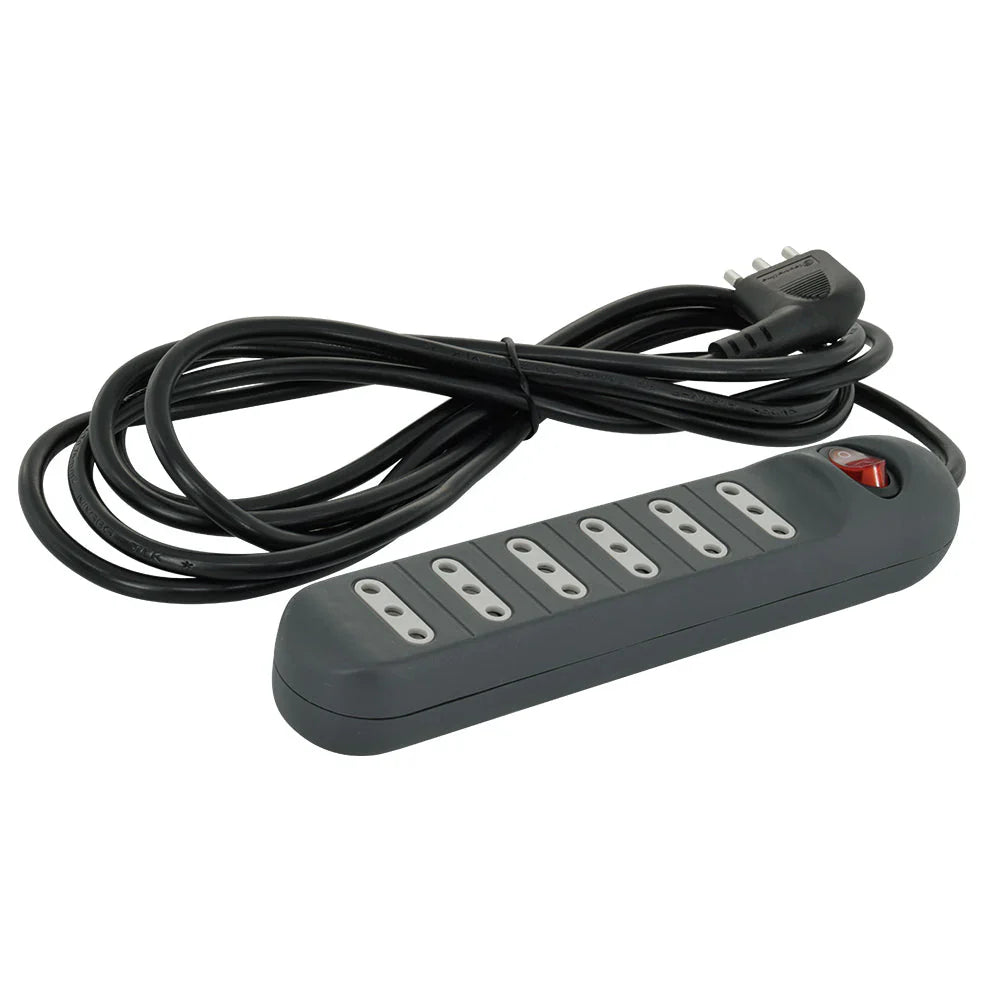 Alargador múltiple negro 6 tomas con interruptor 2P+T 10A