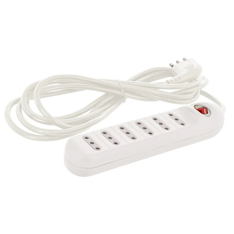 Alargador múltiple blanco 6 tomas 3mts. con interruptor 2P+T 10A