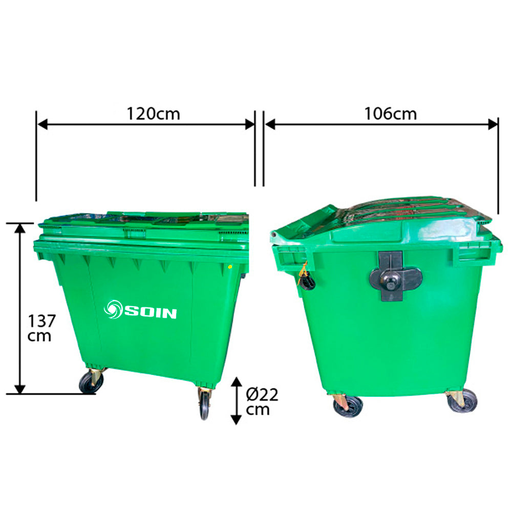 CONTENEDOR DE BASURA CON RUEDAS VERDE 1100 L