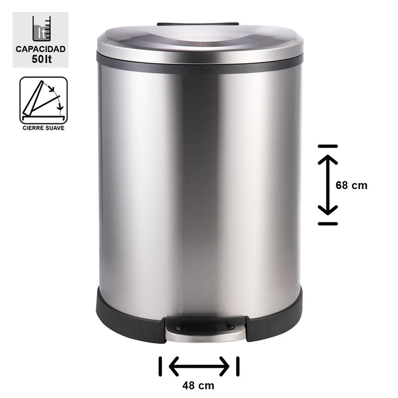 BASURERO ACERO INOXIDABLE CON PEDAL 50 LTS SOIN