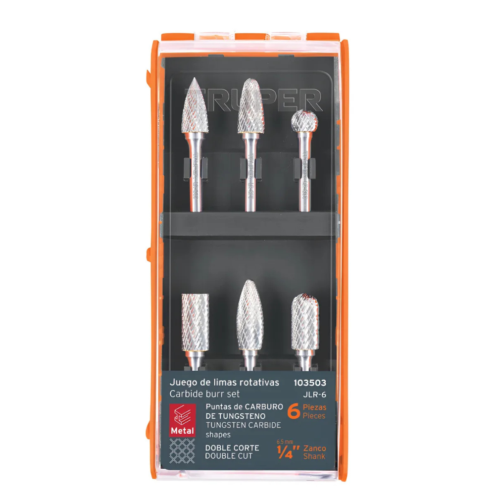 FRESAS ROTATIVAS TRUPER 1/4 CARBURO TUNGSTENO JGO.6 PZAS #JLR-6 (103503)