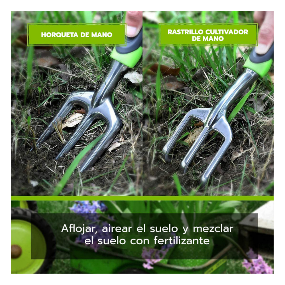 JUEGO HERRAMIENTAS JARDIN 5 PIEZAS (BOLSO VERDE)