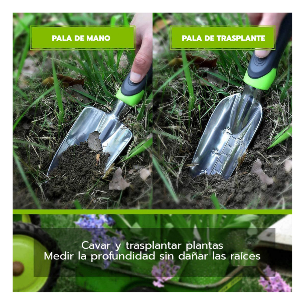 JUEGO HERRAMIENTAS JARDIN 5 PIEZAS (BOLSO VERDE)