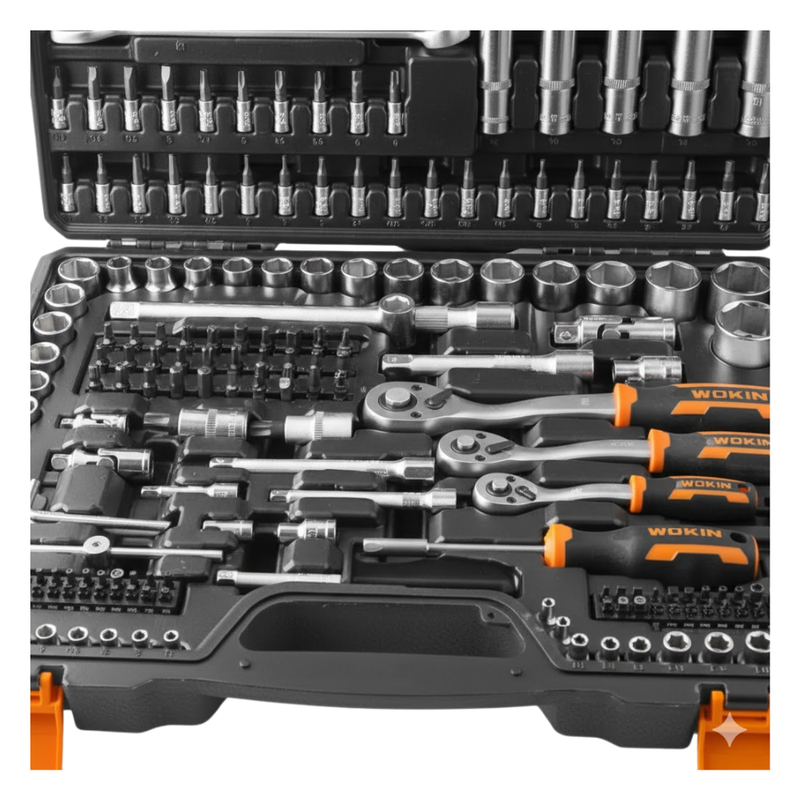 Juego de dados con chicharra 1/2" 3/8" y 1/4". 215 piezas (155815) WOKIN