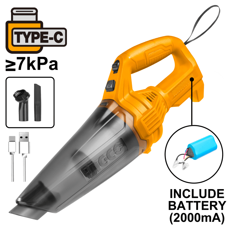 Aspiradora Inalambrica 111V P/Auto Cargador USB CVLI2026 INGCO