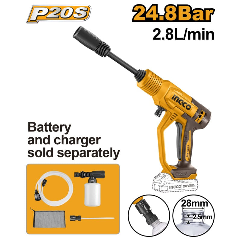 Hidrolavadora Inalambrica 20V 248 BAR S/Herramienta Caudal 2.8L/MIN CPWLI2036 INGCO