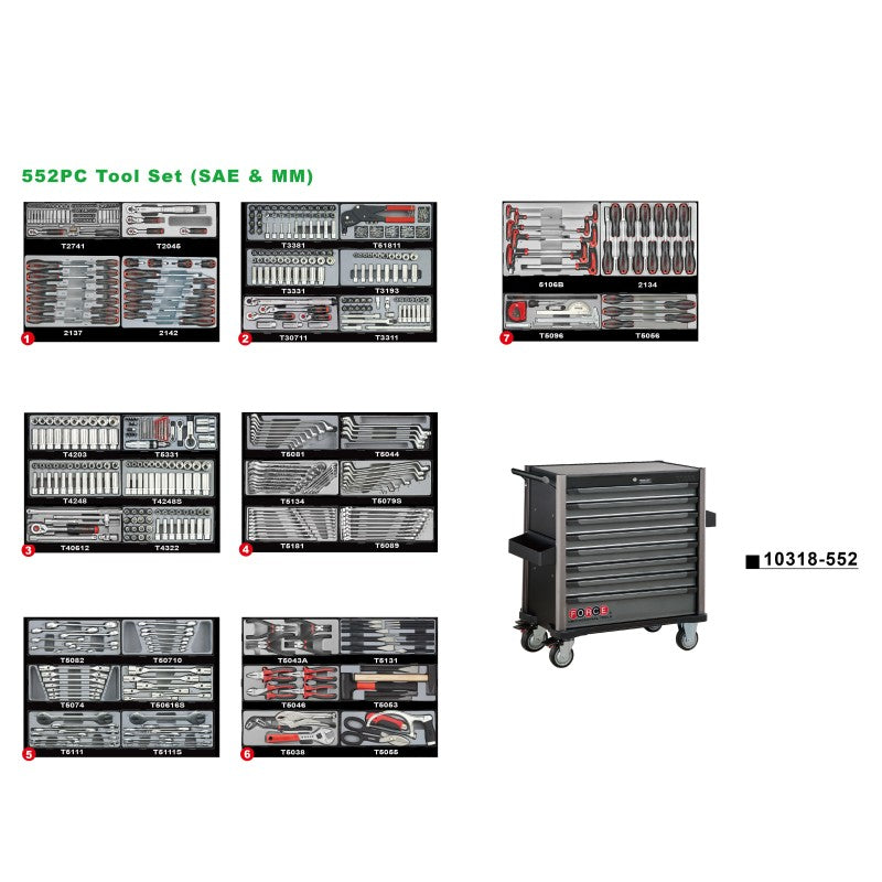 Carro 8 gavetas 552 herramientas (10318-552) - FORCE